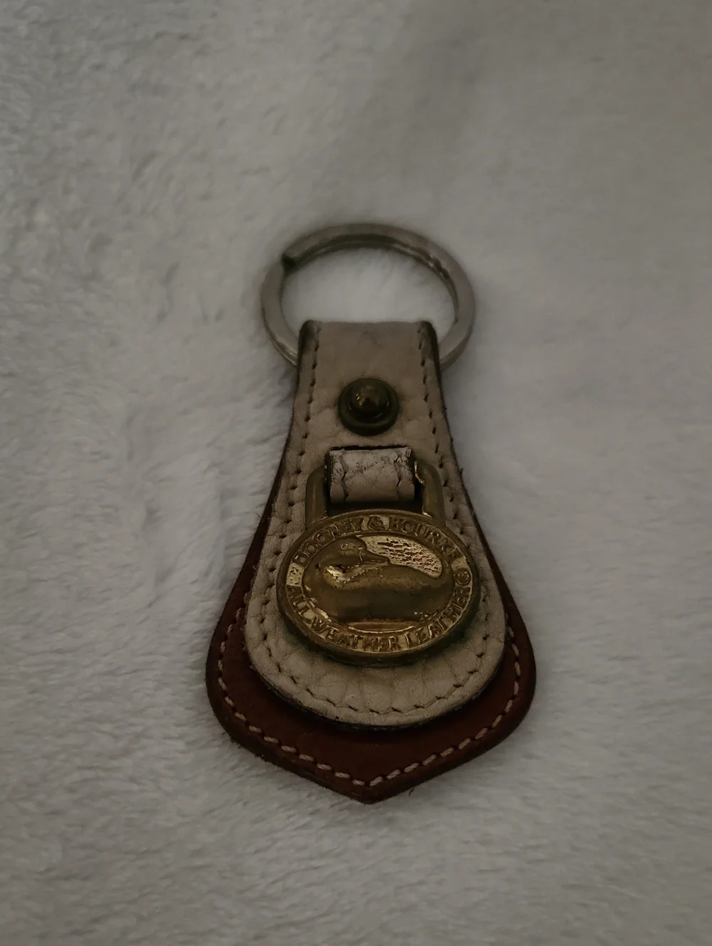Dooney & Bourke Brown and Cream Leather Key Fob with Brass Medallion